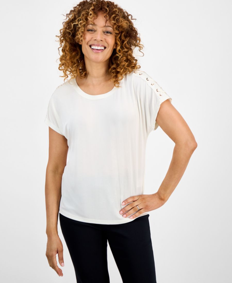 

Женский вязаный свитер со шнуровкой на плечах JM Collection, Whisper White