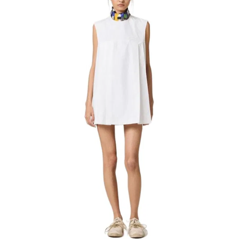 Платье мини из хлопка flared logo MIU MIU, White — фото 3