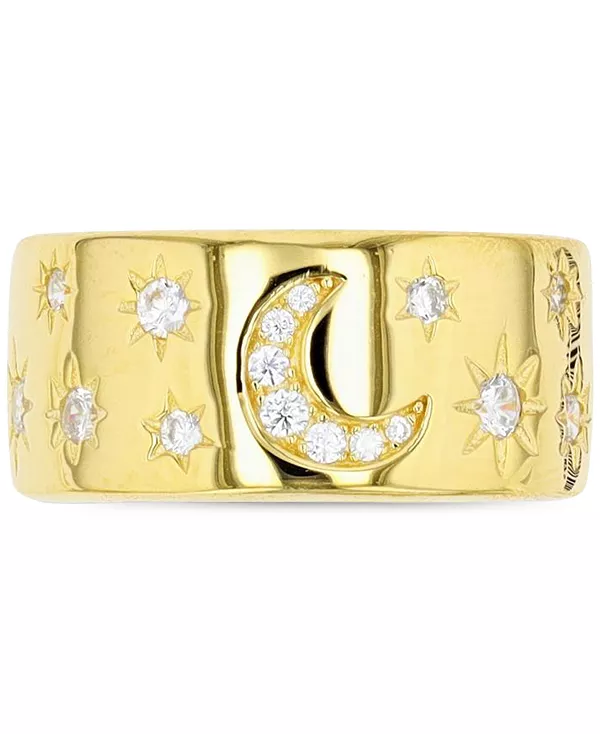 

Широкое кольцо с полумесяцем и звездами из кубического циркония из стерлингового серебра с позолотой 14 карат Macy'S, gold
