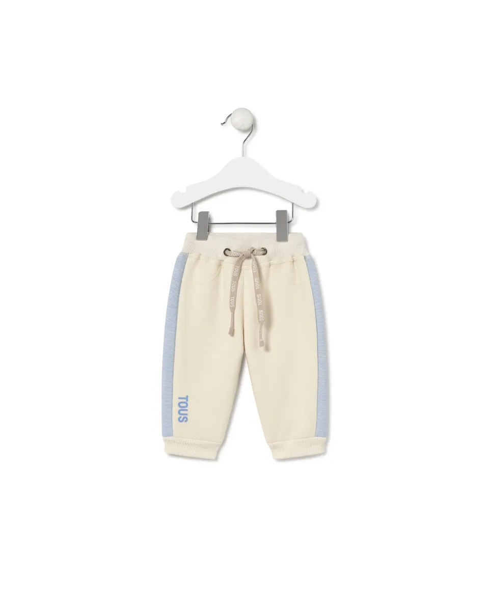 

Детские спортивные штаны из гладкого хлопка с полоской Tous, светло-бежевый