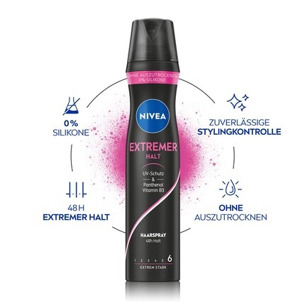 Спрей для волос NIVEA Extreme Hold 250 мл с УФ-защитой, пантенолом и витамином B3, сильная фиксация на 48 часов — фото 3