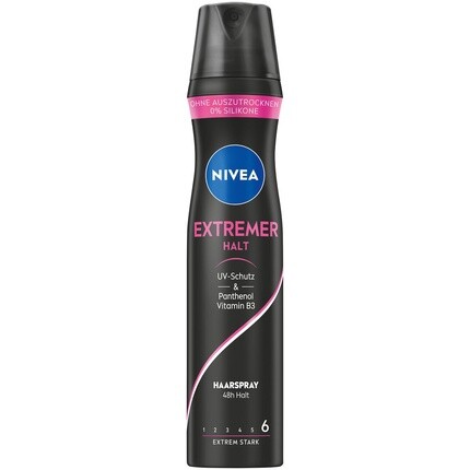 Спрей для волос NIVEA Extreme Hold 250 мл с УФ-защитой, пантенолом и витамином B3, сильная фиксация на 48 часов