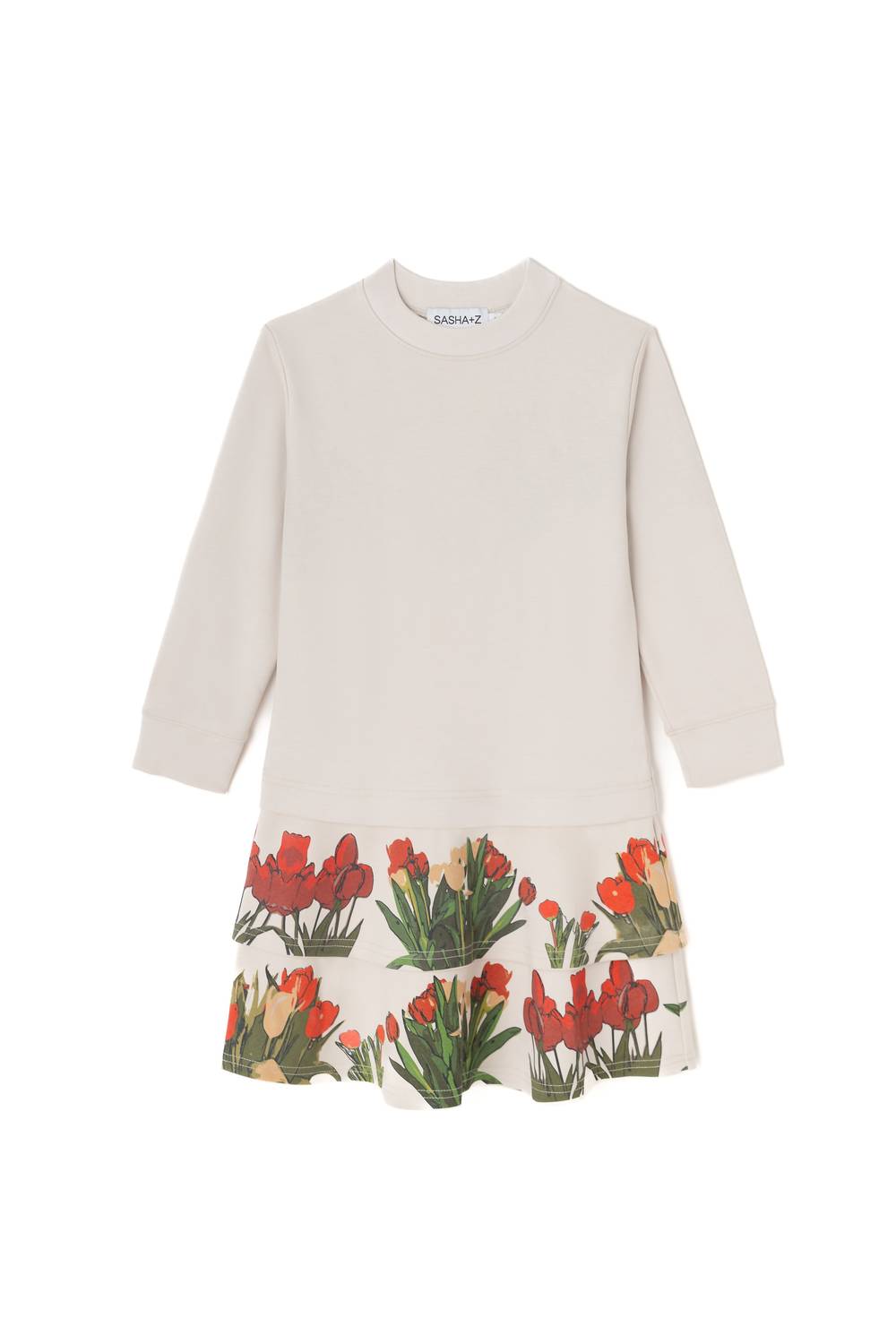 

Детское платье с цветочным принтом в бело-разноцветной гамме Sasha+Z