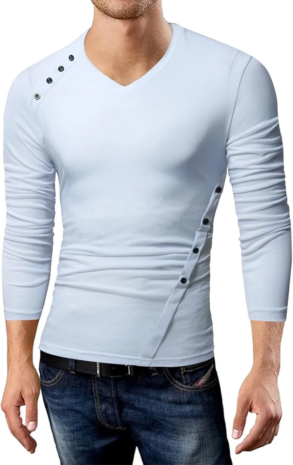 Мужская футболка с длинным рукавом Slim Fitted V-образным вырезом — фото 2