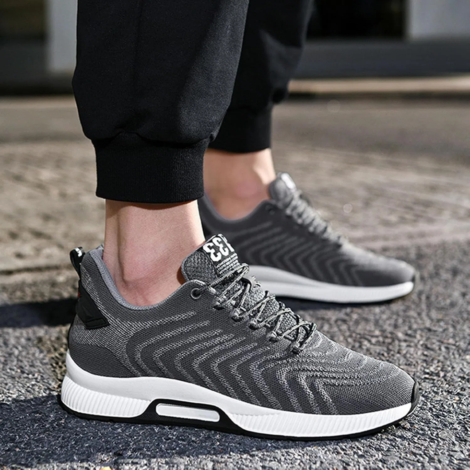 Кроссовки Paar Herrenschuhe mit Erhöhung, lässige Mesh-Sneaker, leichte, atmungsaktive Sportschuhe zum Schnüren mit verstecktem Hebeabsatz für Männer, 10 cm Generic, Grau — фото 3