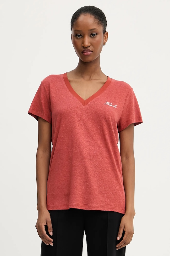 

Льняная футболка Karl Lagerfeld, оранжевый