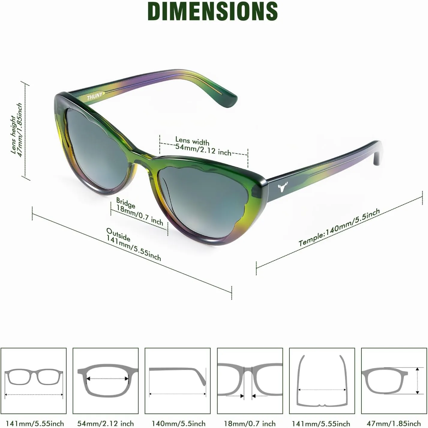 

Солнцезащитные очки THUNY Retro Cat Eye с защитой UV400 для женщин, модные солнцезащитные очки с градиентной оправой в форме лепестков, поляризованные, Green Gradient