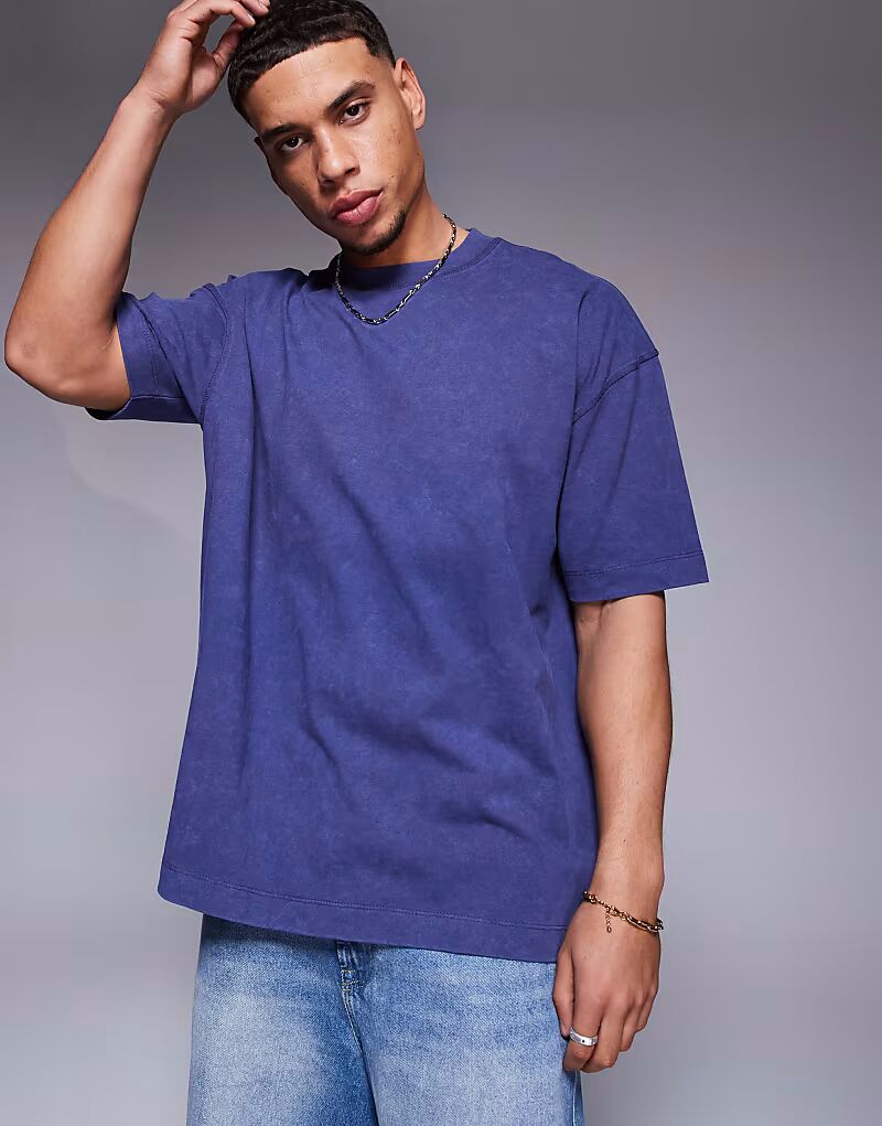 

Футболка оверсайз ASOS DESIGN из плотной стираной синей ткани плотностью 220 г/м²
