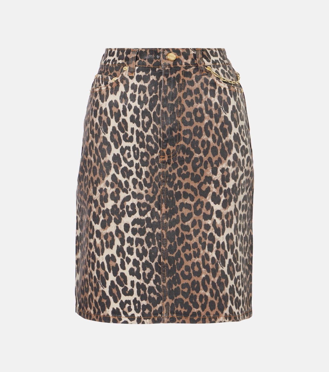 

Юбка из денима с леопардовым принтом Ganni, Leopard