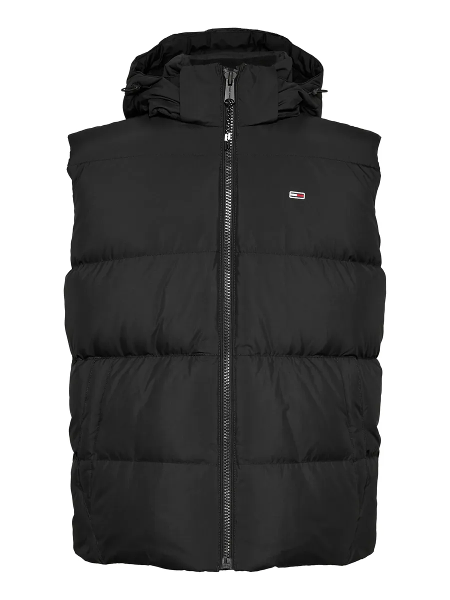 Стеганый жилет Tommy Jeans "TJM ESSENTIAL DOWN VEST EXT", съемный капюшон на кулиске, черный — фото 2