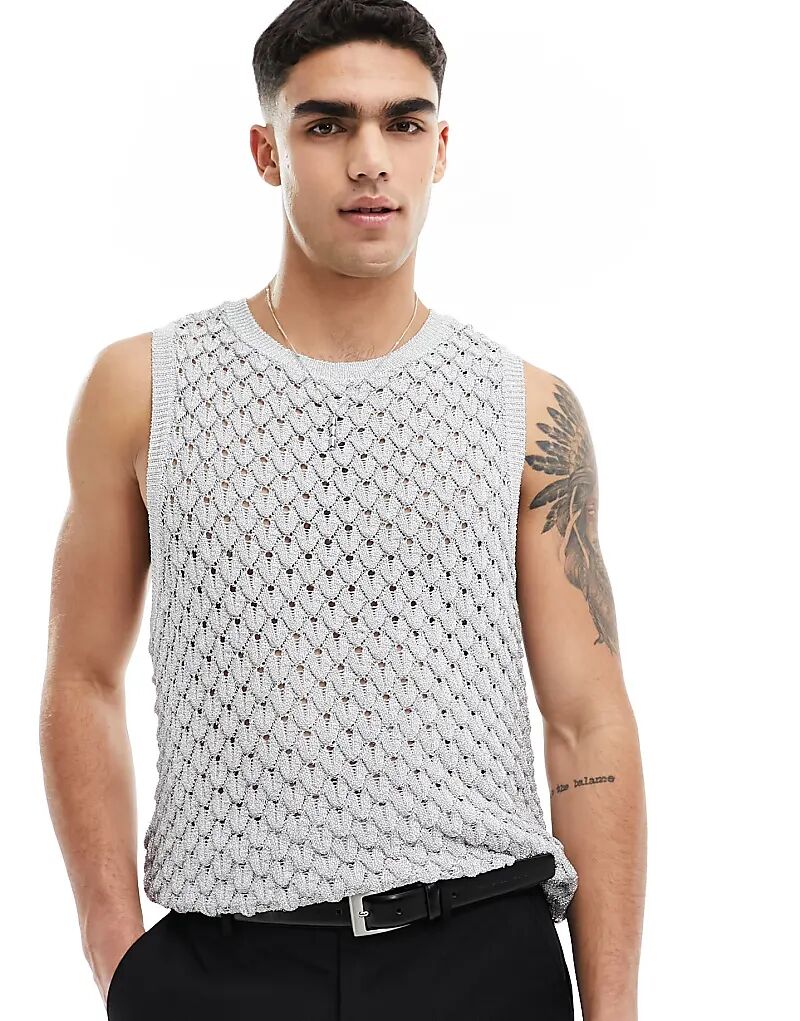 

Топ вязаный 3D стежком из серебристой сетки ASOS DESIGN