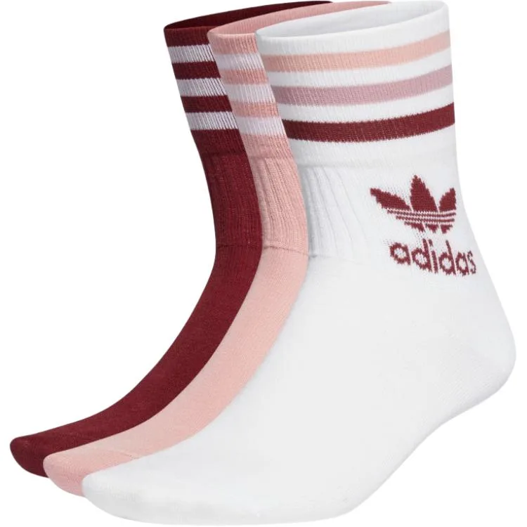 Носки унисекс, набор из 3 пар Adidas Originals, 3 Pack (White+Purple Pink+Dark Red)