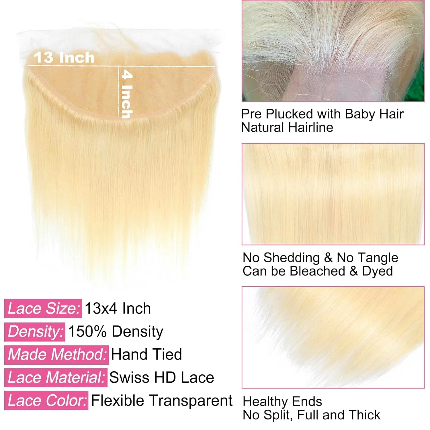 Блондинистый фронтальный парик 13x4 Lace Frontal из бразильских волос Arenshxc — фото 4