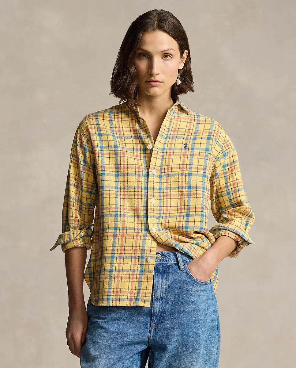 

Женская рубашка из хлопка в клетку Polo Ralph Lauren, желтый