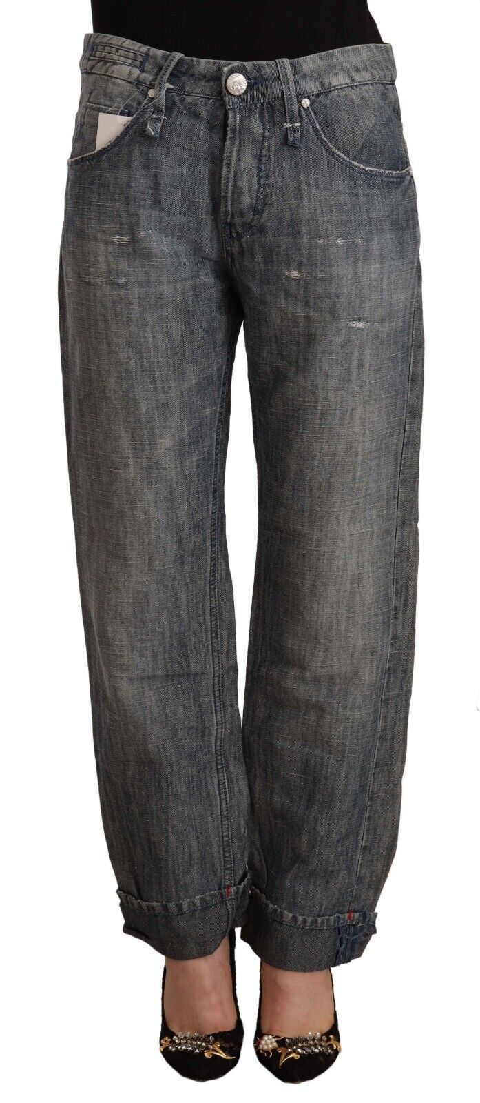 

Acht Washed Ramie Прямые синие женские джинсы с подгибом