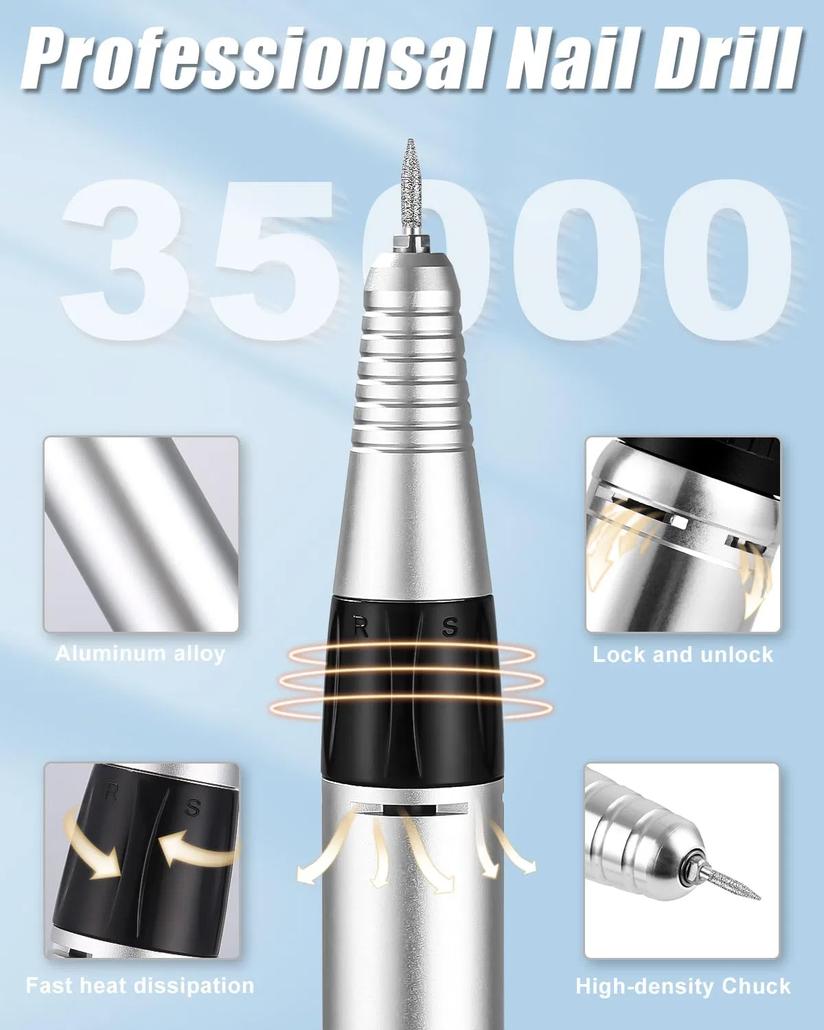 Электрический фрезер для гелевых ногтей 35000 об/мин с ЖК-дисплеем Jutyum — фото 2