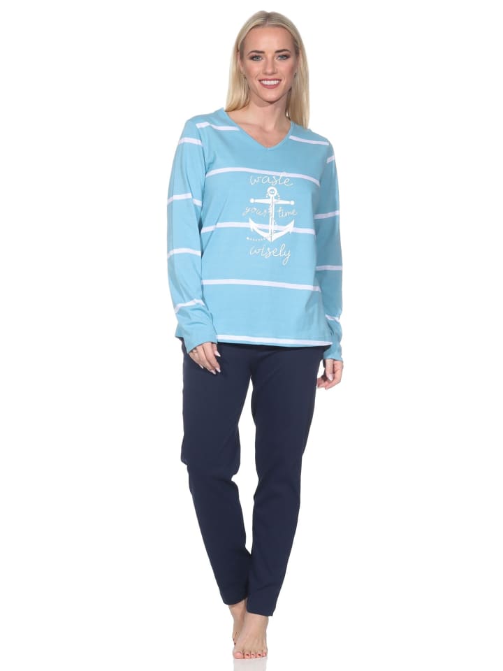 

NORMANN Пижама с длинными рукавами, в морском стиле, размер 125 90 920, светло-голубого цвета