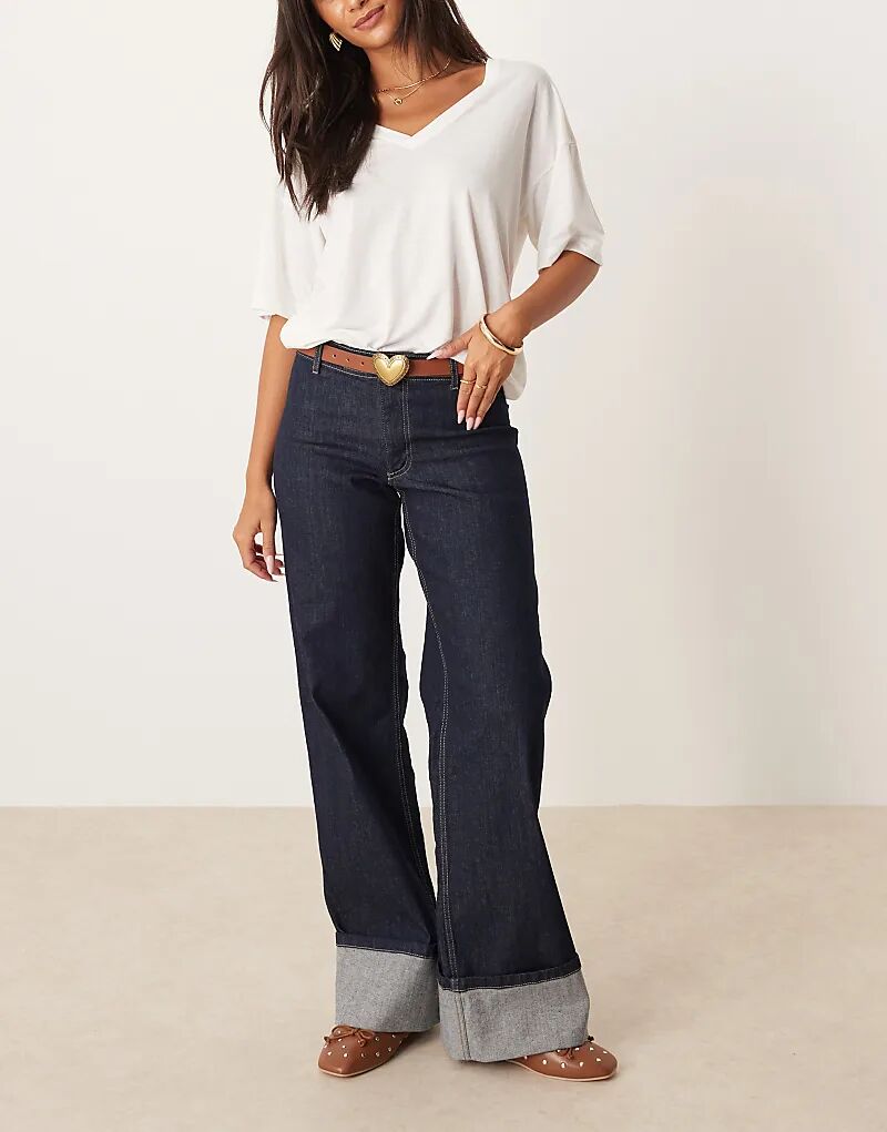 

Джинсы JDY со средней посадкой и широкими штанинами, с отворотами, темно-синего цвета