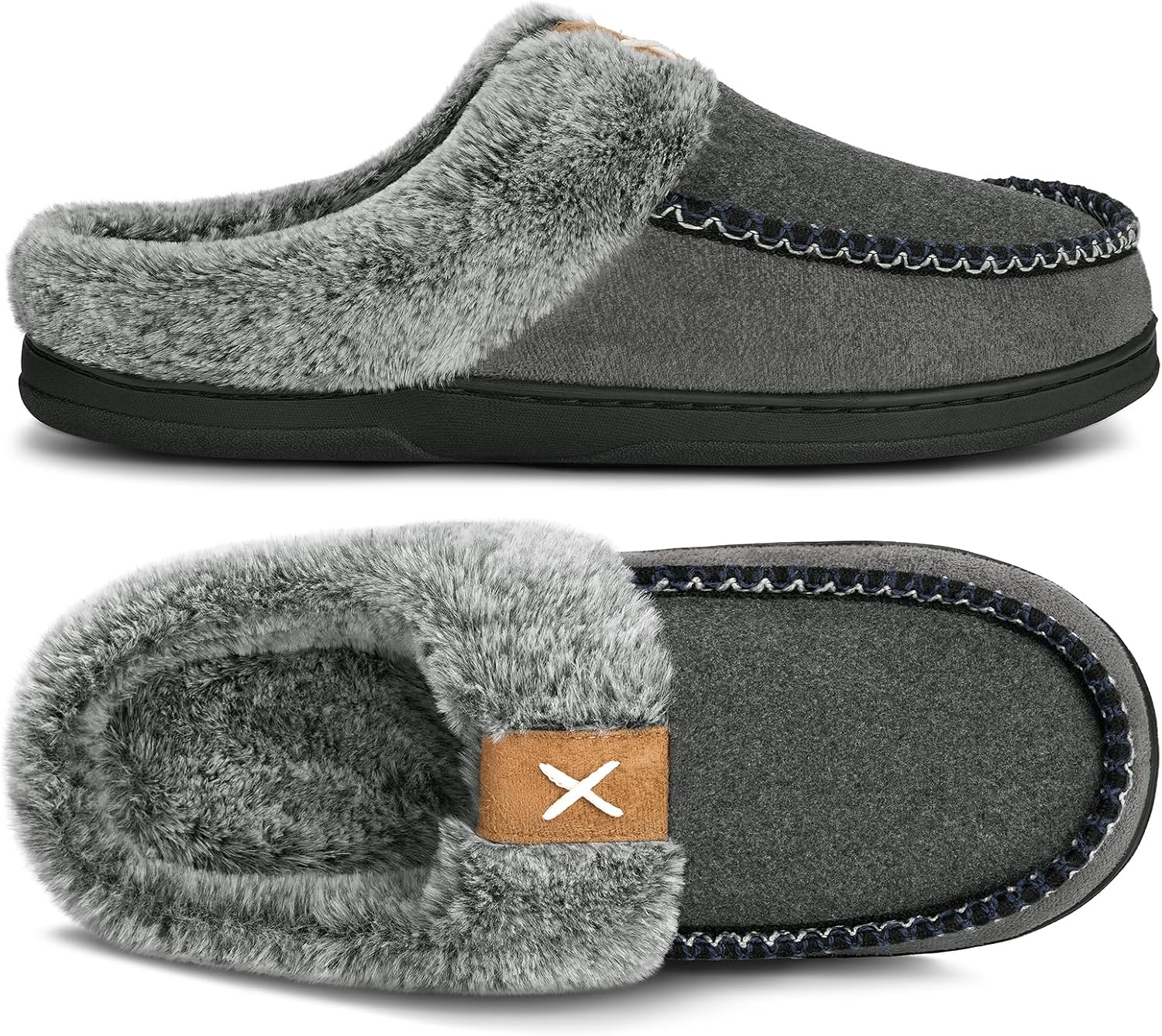 

Тапочки ATHMILE для мужчин, мокасины с эффектом памяти, пушистые мужские тапочки, удобные домашние тапочки для носки в помещении и на улице, мягкая плюшевая подкладка, нескользящая резиновая подошва, для спальни, темно-серый