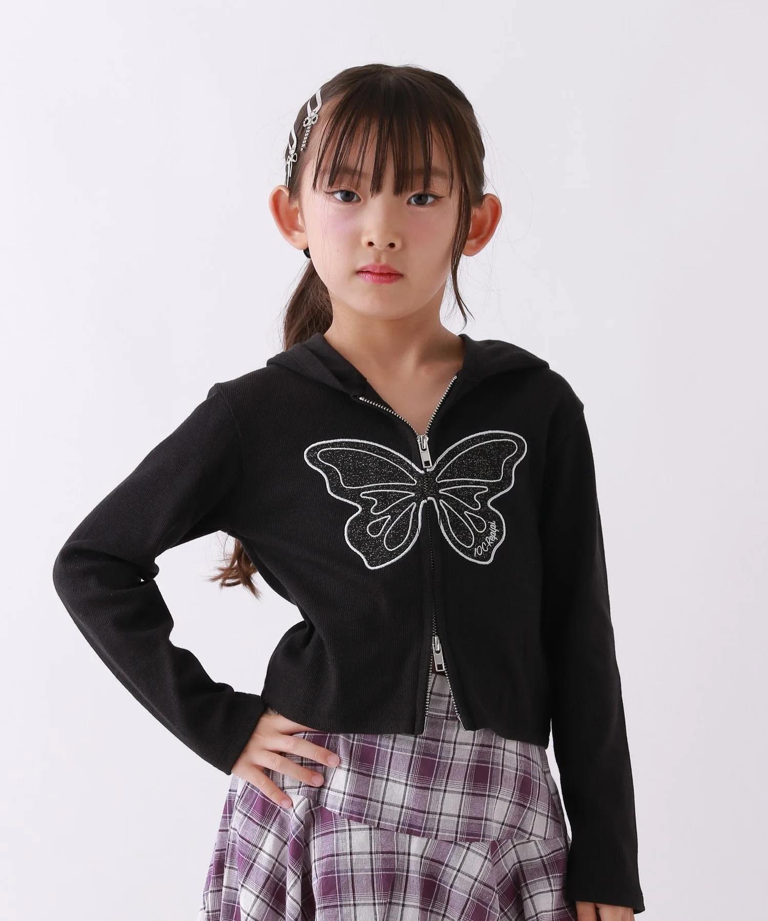 Детский топ с капюшоном и бабочкой 10C REPIPI Butterfly ZIP Hoodie чёрный