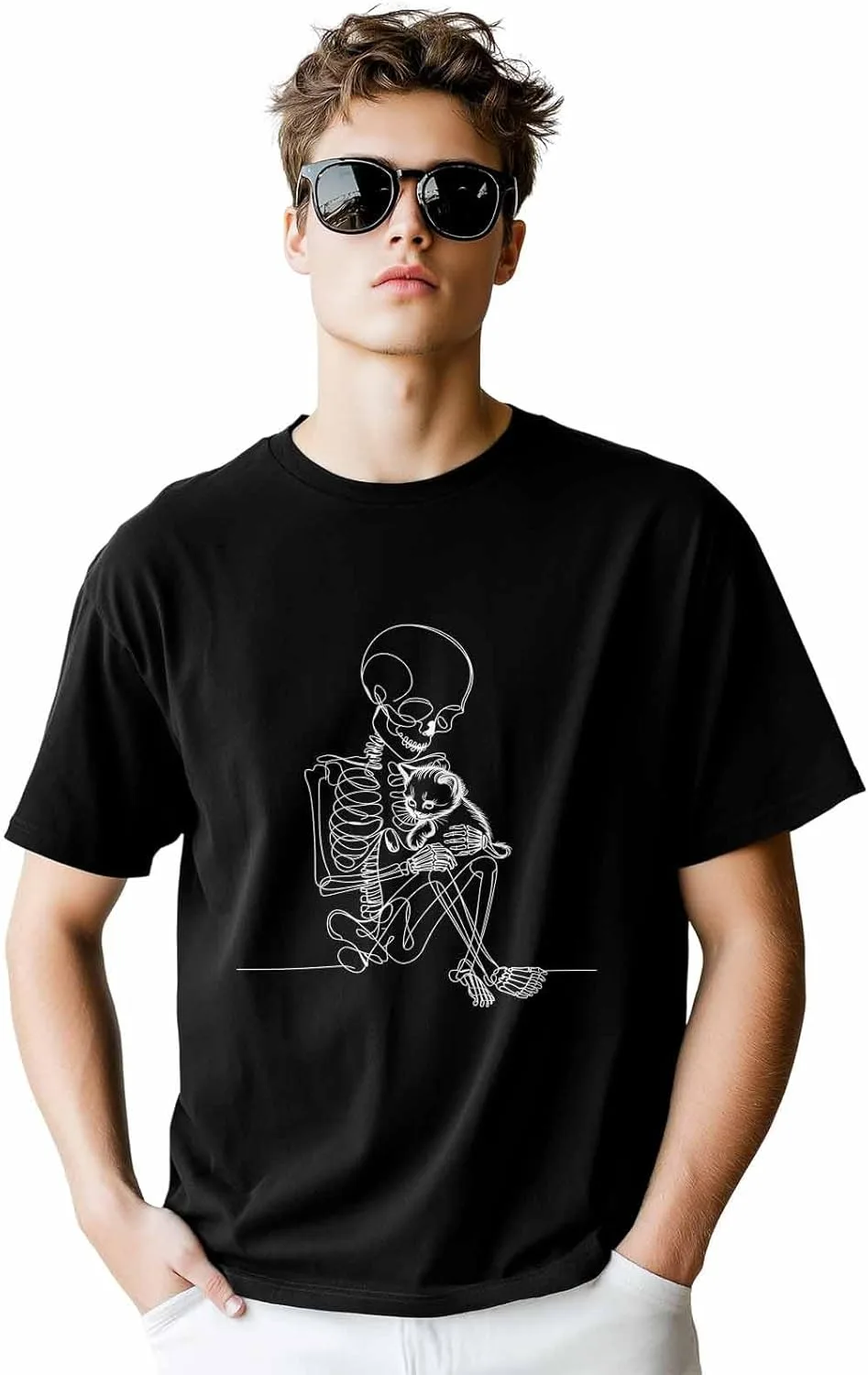 

Мужская футболка с принтом "Кот-скелет" CosyBright