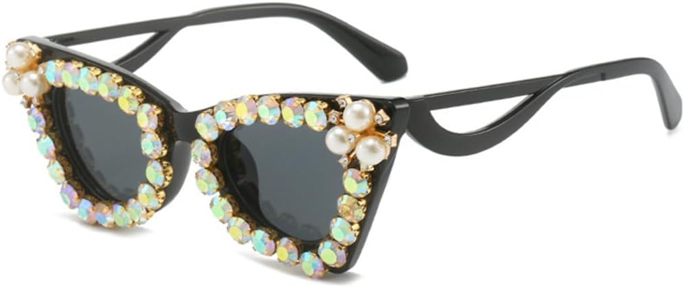 

Женские солнцезащитные очки «кошачий глаз» с блестящими бриллиантами, роскошные очки с жемчужным блеском, солнцезащитные очки UV400, градиентные очки со стразами для мужчин TYUVIVO, Black Gray