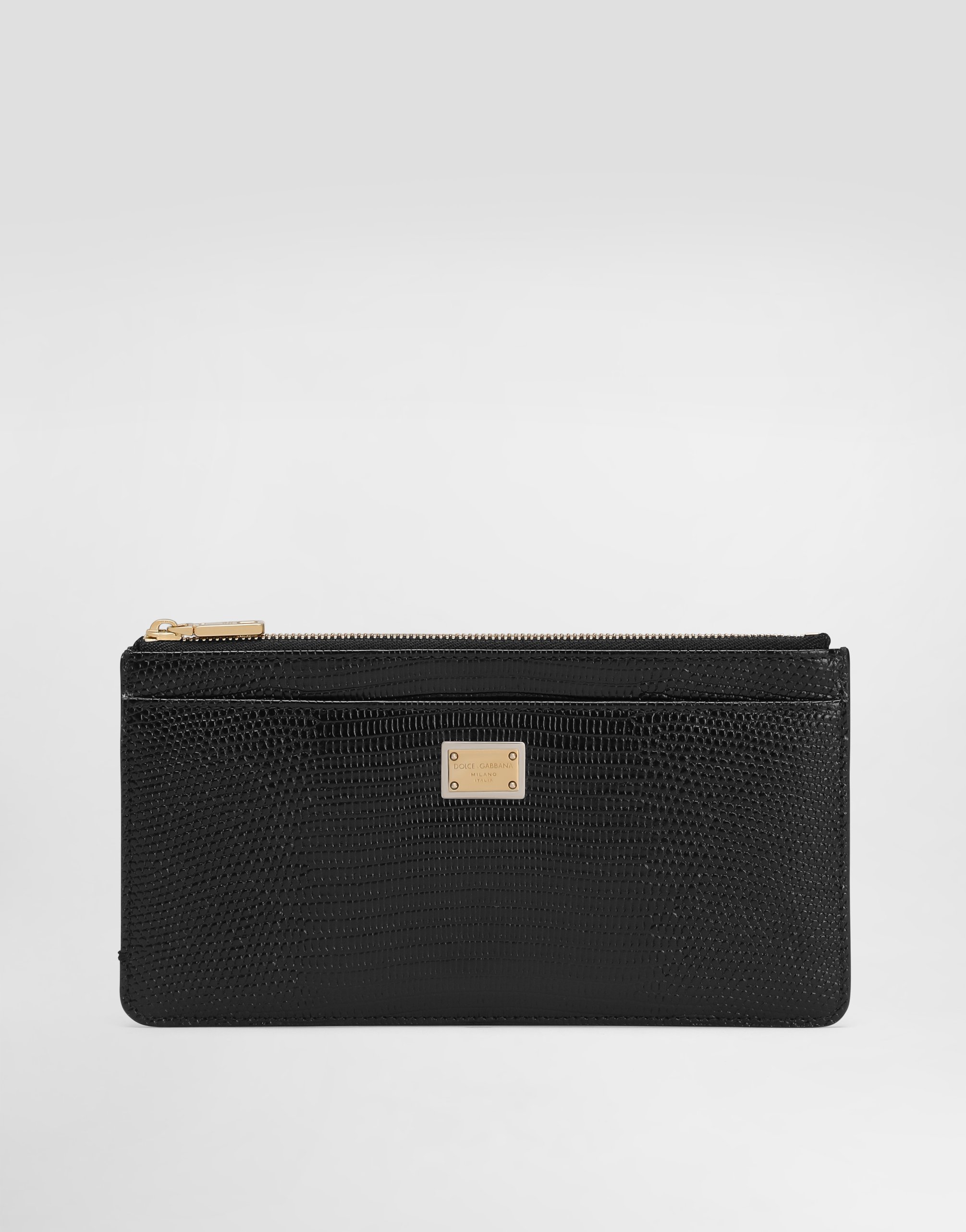 

Кожаный держатель для карт с тиснением под игуану и пластиной Dolce & Gabbana, черный