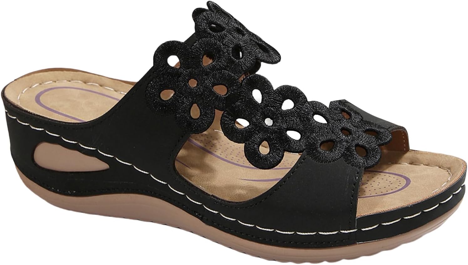 

Женские босоножки на танкетке, стильные повседневные шлепанцы, с вырезами, на платформе, удобные для ходьбы, легкие с ортопедической подошвой из памяти формы, летние босоножки для отпуска Generic, черный