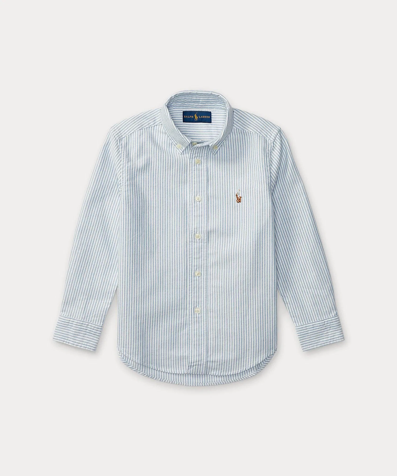 Детская хлопковая рубашка в полоску POLO RALPH LAUREN темно-синяя — фото 2