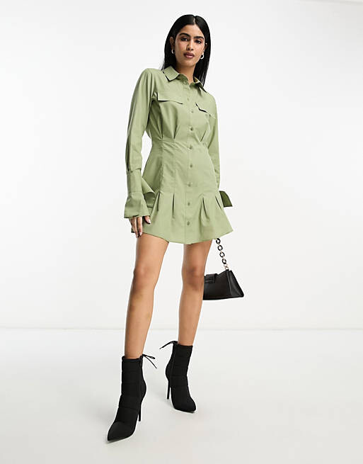 

Платье-рубашка мини с заниженной талией и карманом цвета хаки ASOS DESIGN