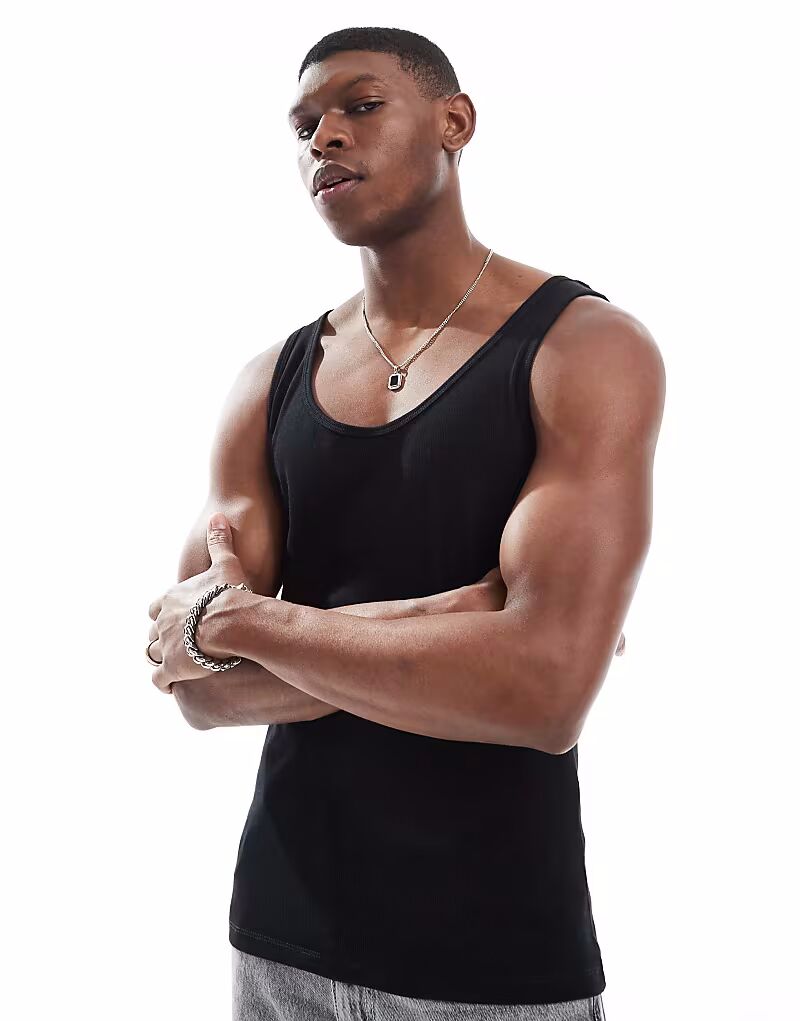 

Майка ASOS DESIGN Essential Muscle Fit Rib черного цвета