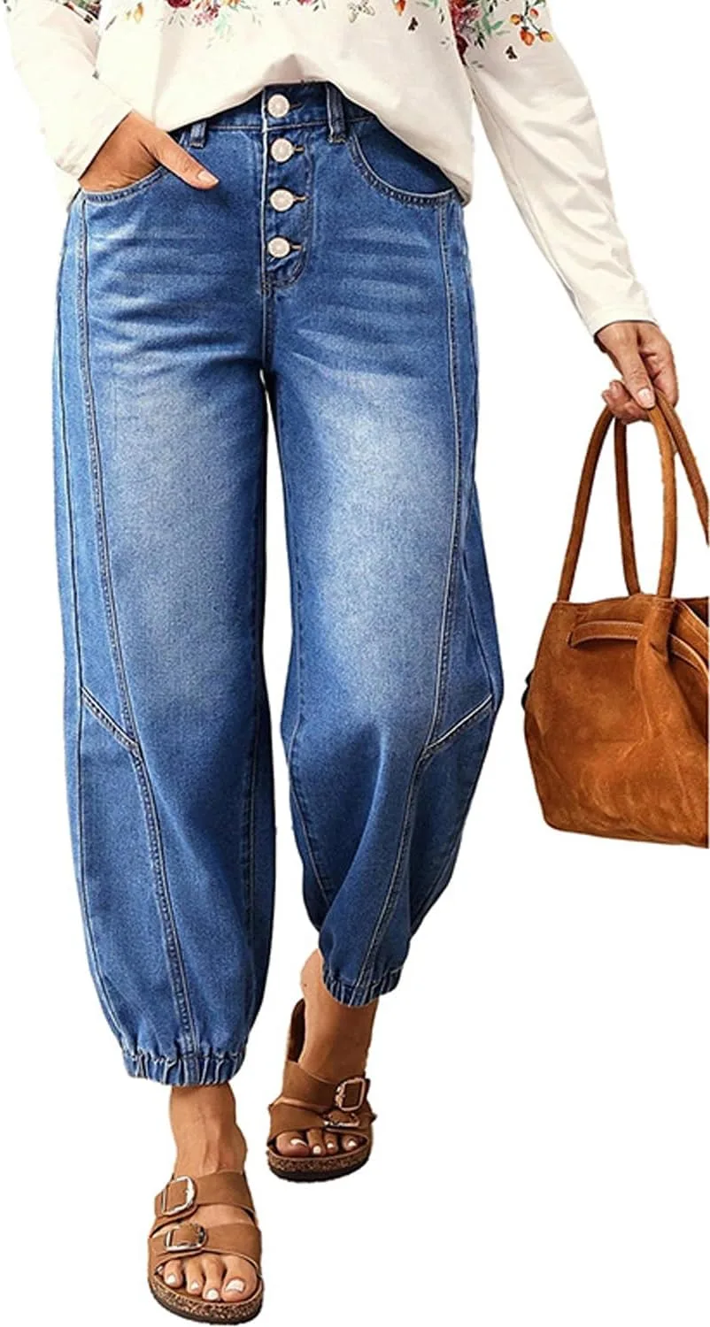 

Yoeasy женские широкие брюки-бананы с эластичным поясом и карманами