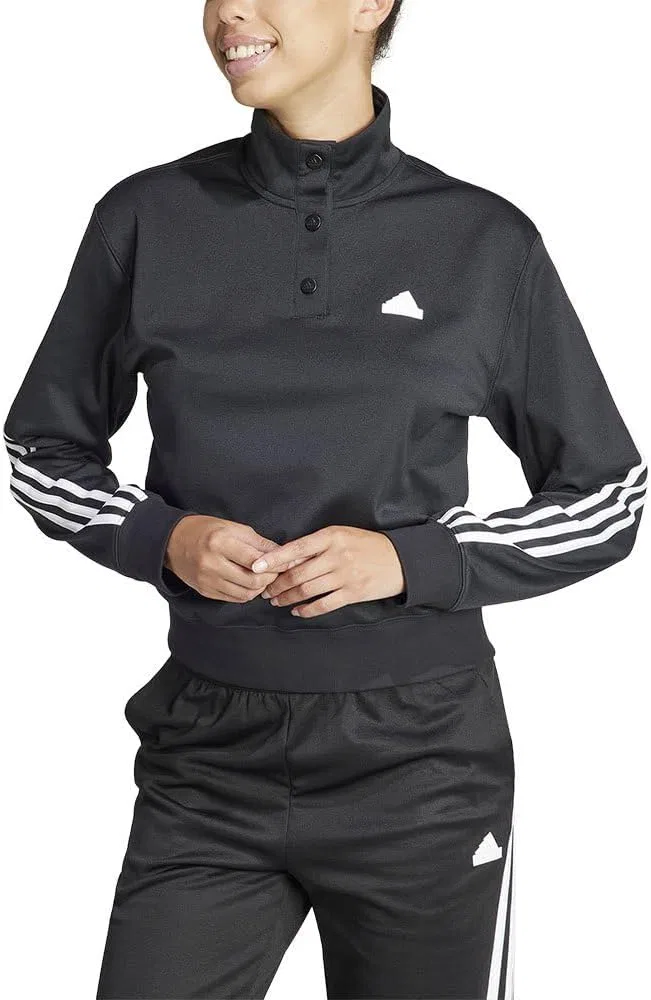 Трек-куртка женская, 3-полоски, adidas, Black/White