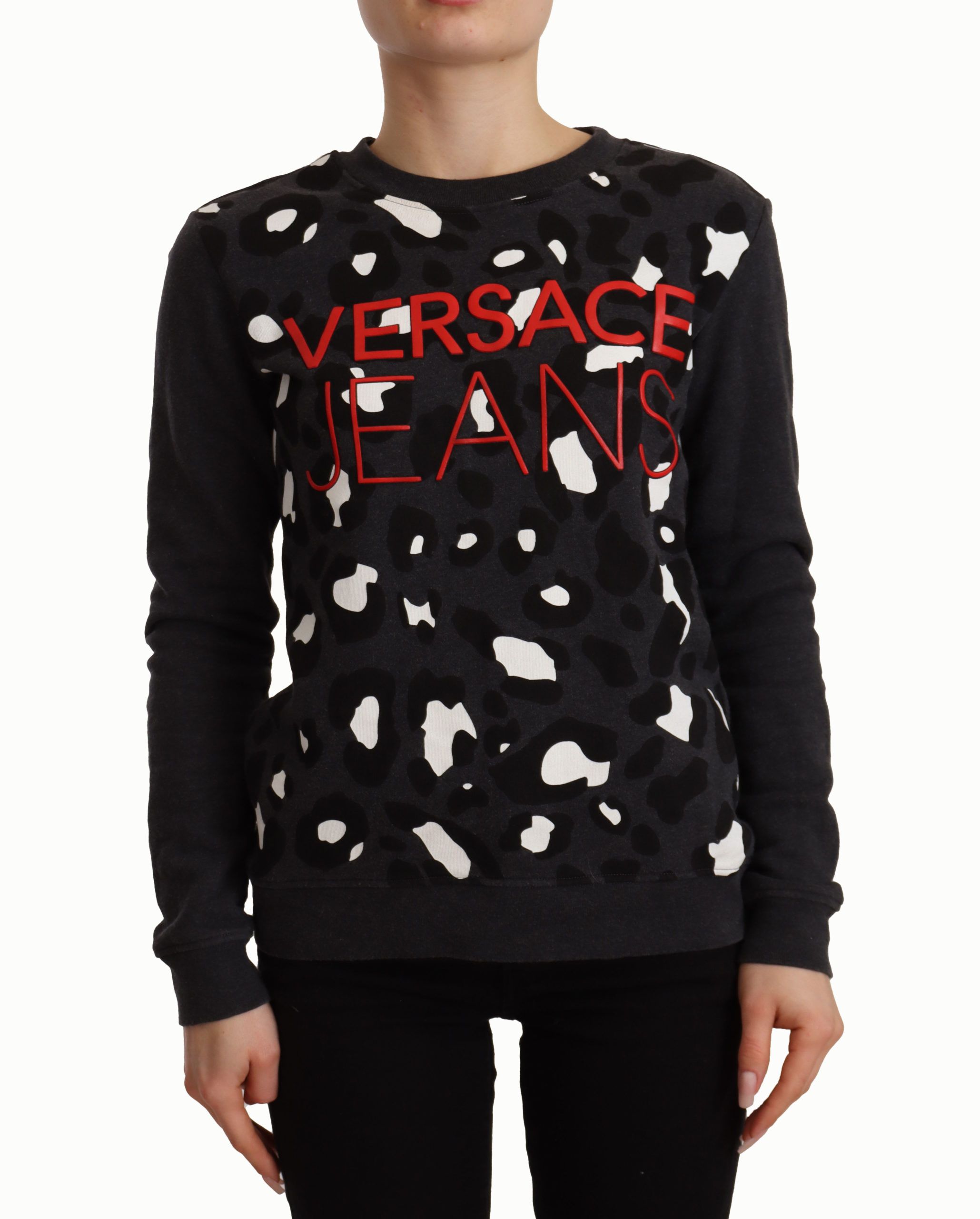

Шикарный черный леопардовый свитер с круглым вырезом Versace Jeans