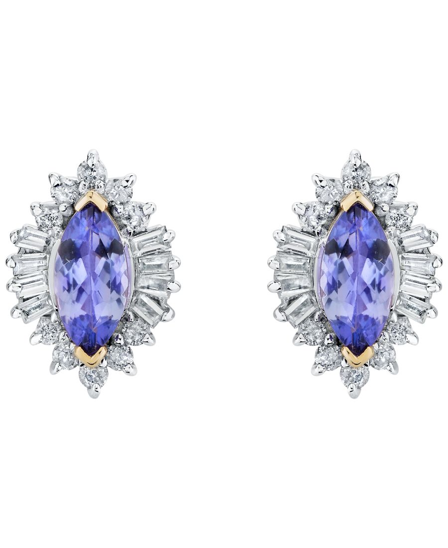 

Серьги-гвоздики с танзанитом (3/4 карата) и бриллиантами (1/2 карата) в оправе из желтого золота 10 карат Macy's, Tanzanite