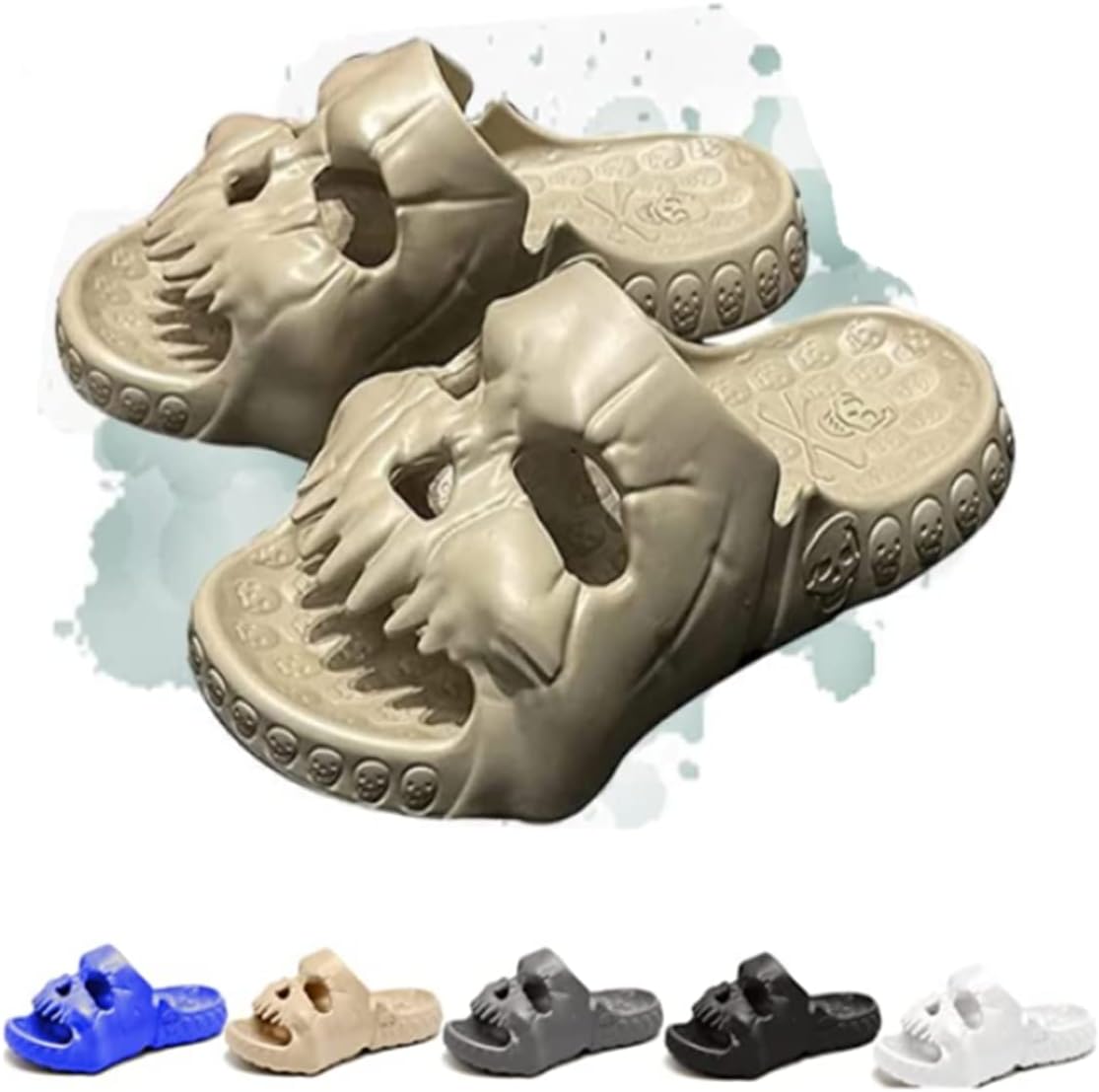 

Тапочки с одним ремешком и дизайном черепа, уникальная форма черепа из EVA для женщин и мужчин, уникальные нескользящие тапочки для дома и улицы, быстросохнущие облачные тапочки для женщин и мужчин Purrl, бежевый