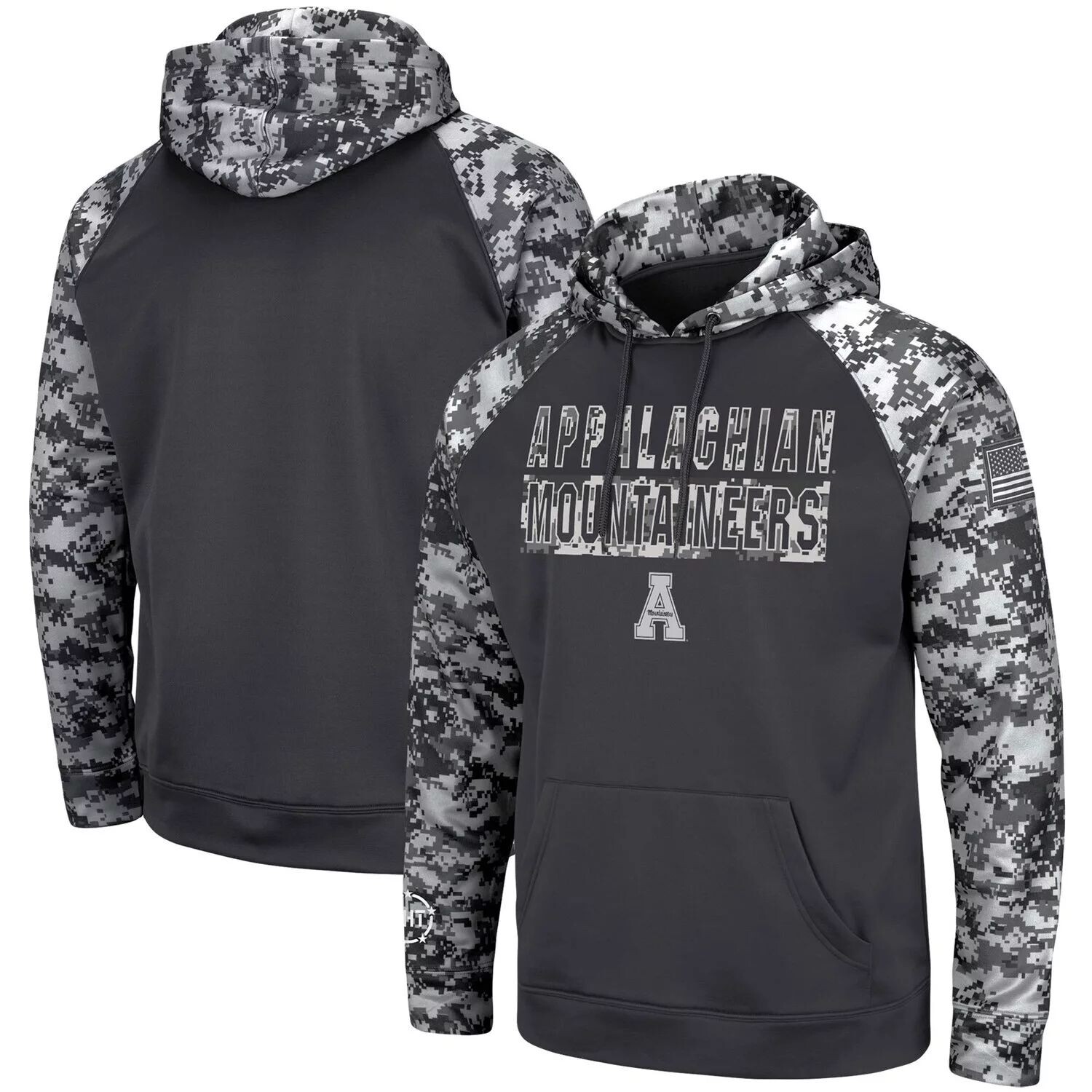 

Мужской темно-серый пуловер с капюшоном и камуфляжным рисунком Appalachian State Mountaineers OHT Military Appreciation Colosseum