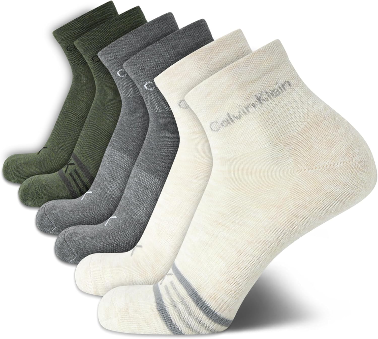 

Мужские носки Calvin Klein Quarter - 6 пар мягких мини-носков для мужчин, идеально подходят для бега, занятий спортом и пешего туризма., Beige/Grey Stripe