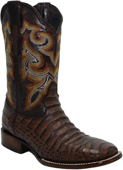 

Мужские ковбойские ботинки из натуральной кожи с экзотическим принтом каимана и аллигатора, квадратный носок - коричневые Generic