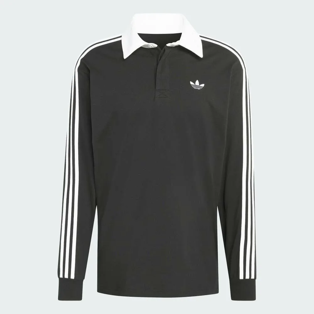 Футболка-поло с длинными рукавами и тремя полосками для регби Adidas, black — фото 4