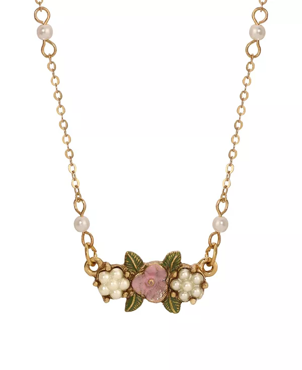 

Ожерелье-Воротник с цветком из розовой эмали и имитацией жемчуга 2028, pink