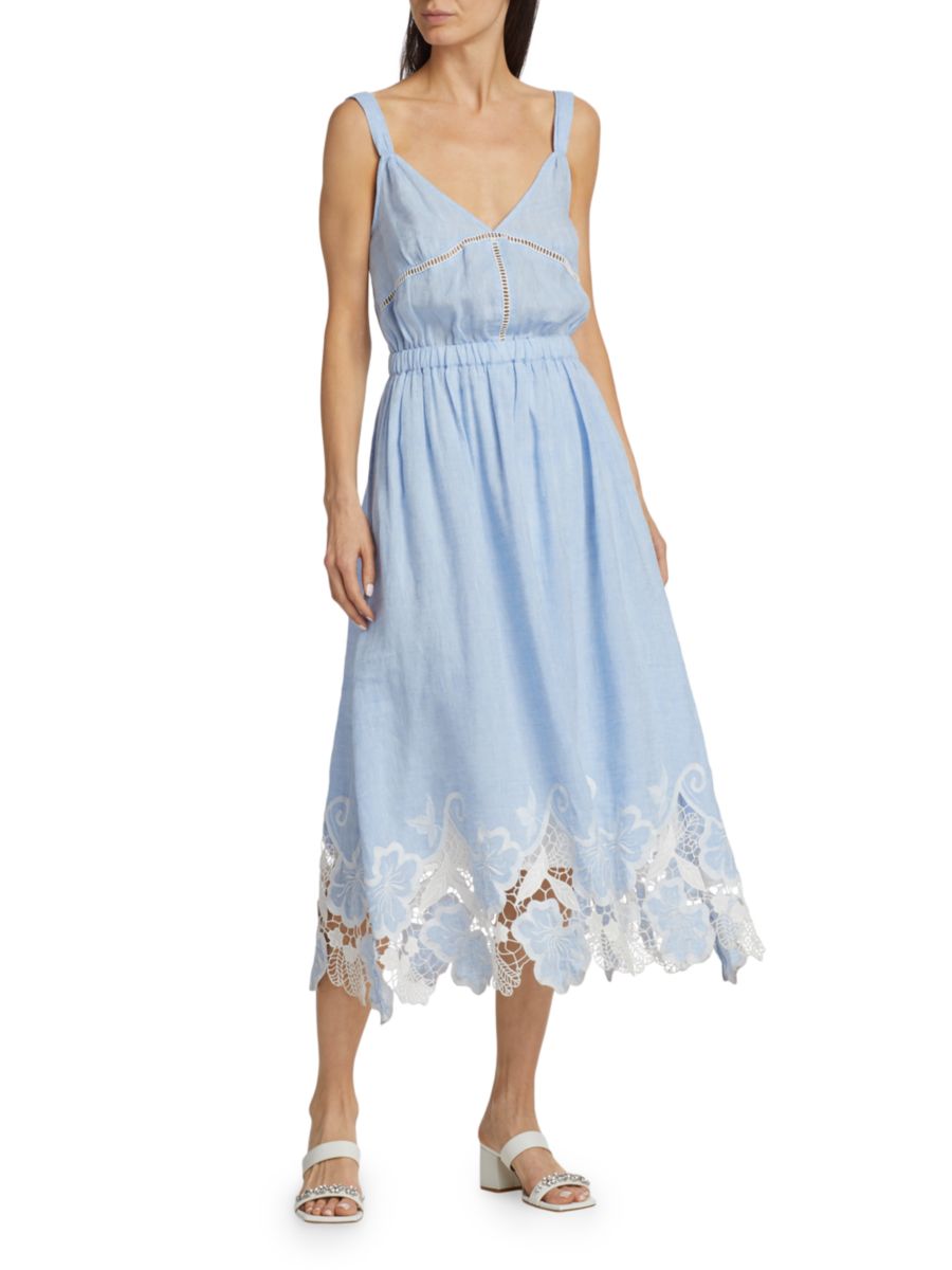 

Льняное платье-миди Aubriella с кружевной отделкой Ramy Brook, цвет Chambray Embroidered