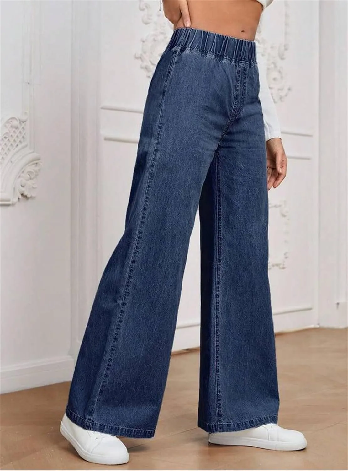 Женские джинсы wide leg с высокой эластичной талией — фото 3