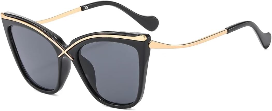 

Солнцезащитные очки для мужчин и женщин - защита UV400 - линзы "кошачий глаз" с градиентным переходом цвета, металлические петли, подходят для занятий спортом на открытом воздухе и вождения DSVIGF, Black