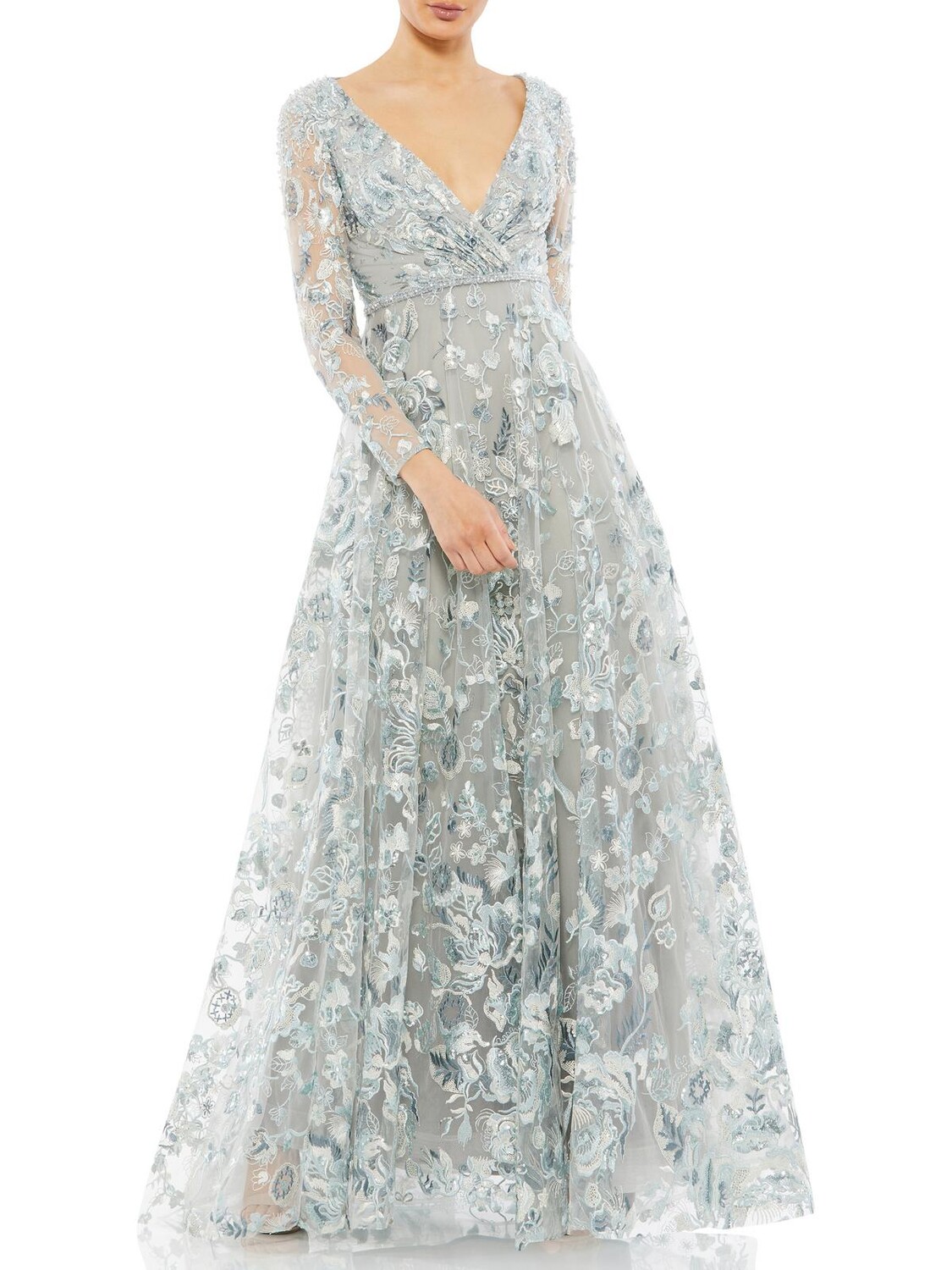 

Женское вечернее платье макси с украшением Mac Duggal, цвет Platinum