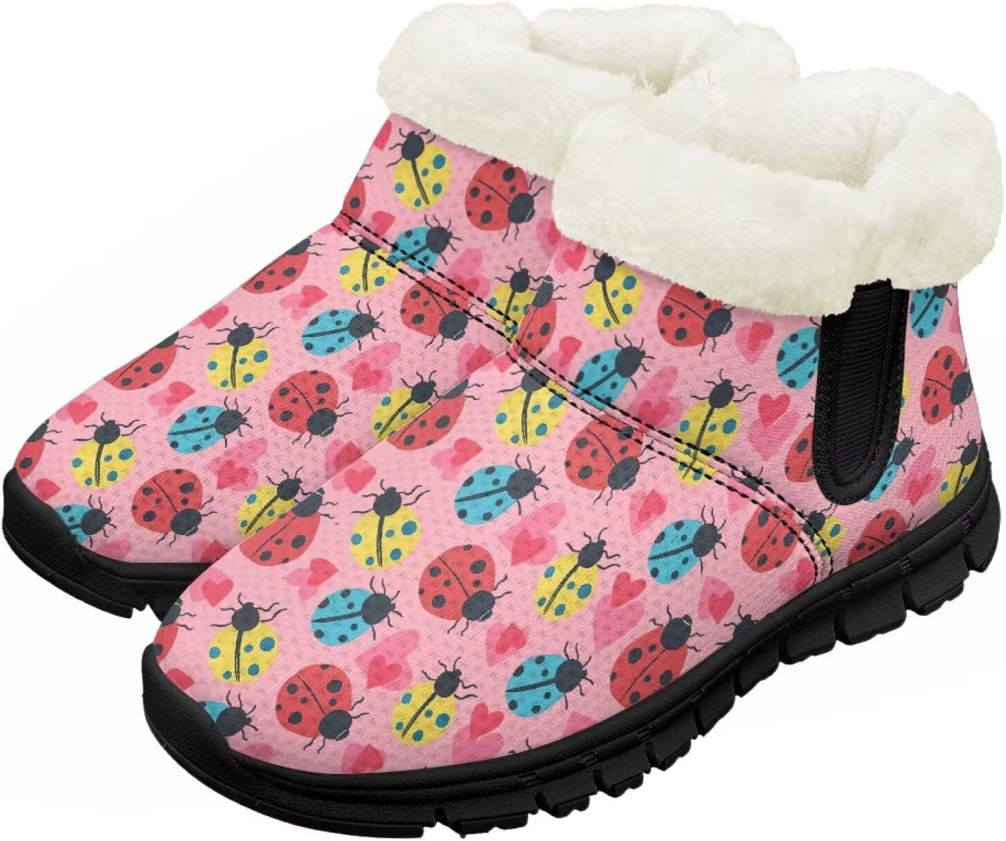 

Детские зимние сапожки для мальчиков и девочек, утепленные искусственным мехом, ботильоны до щиколотки с противоскользящей подошвой для малышей, детей младшего и старшего возраста Chririnla, Ladybug Print