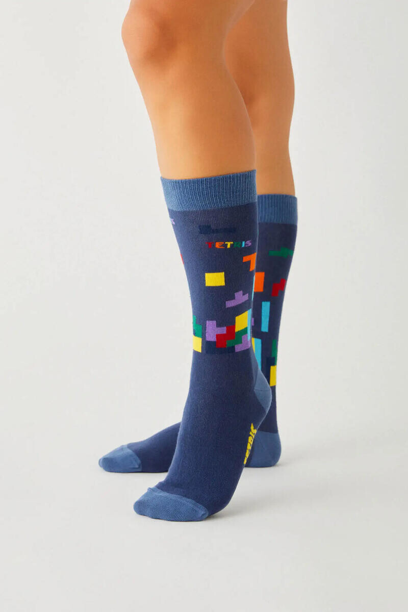 

Высокие носки TETRIS Besocks из органического хлопка синего цвета Besocks, синий