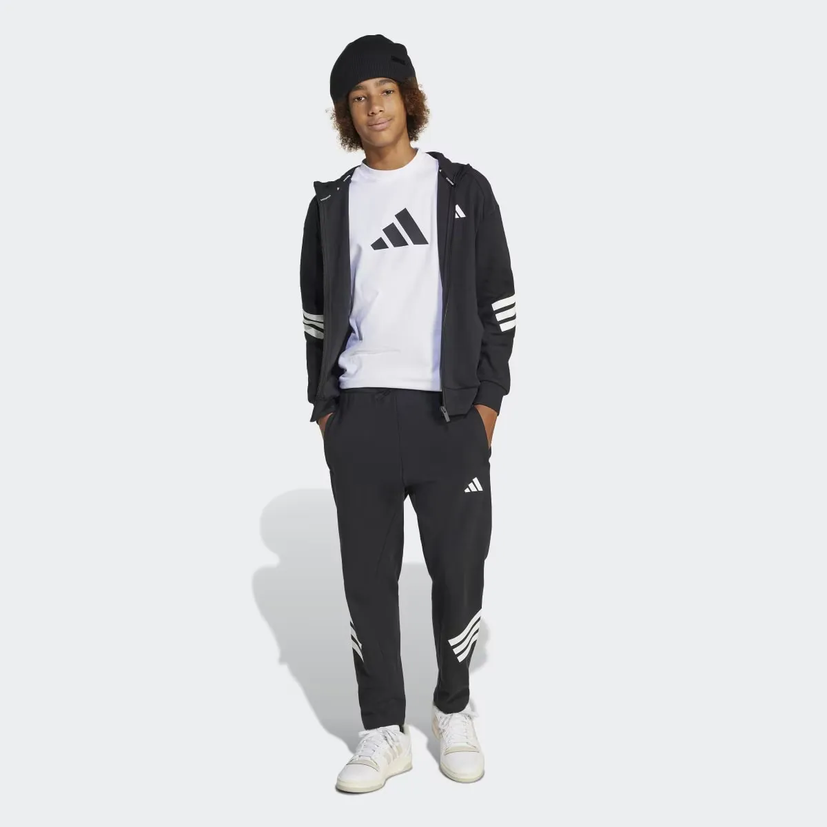 Future Icons 3 полоски детская куртка Adidas с капюшоном, чёрный — фото 4