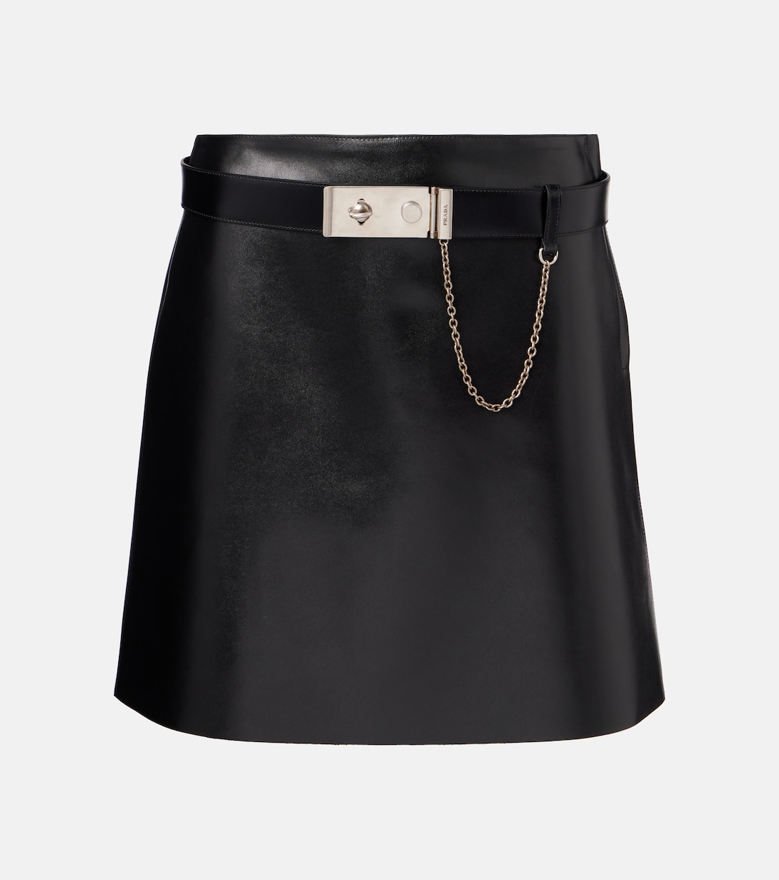 

Кожаная мини-юбка с поясом Prada, Nero