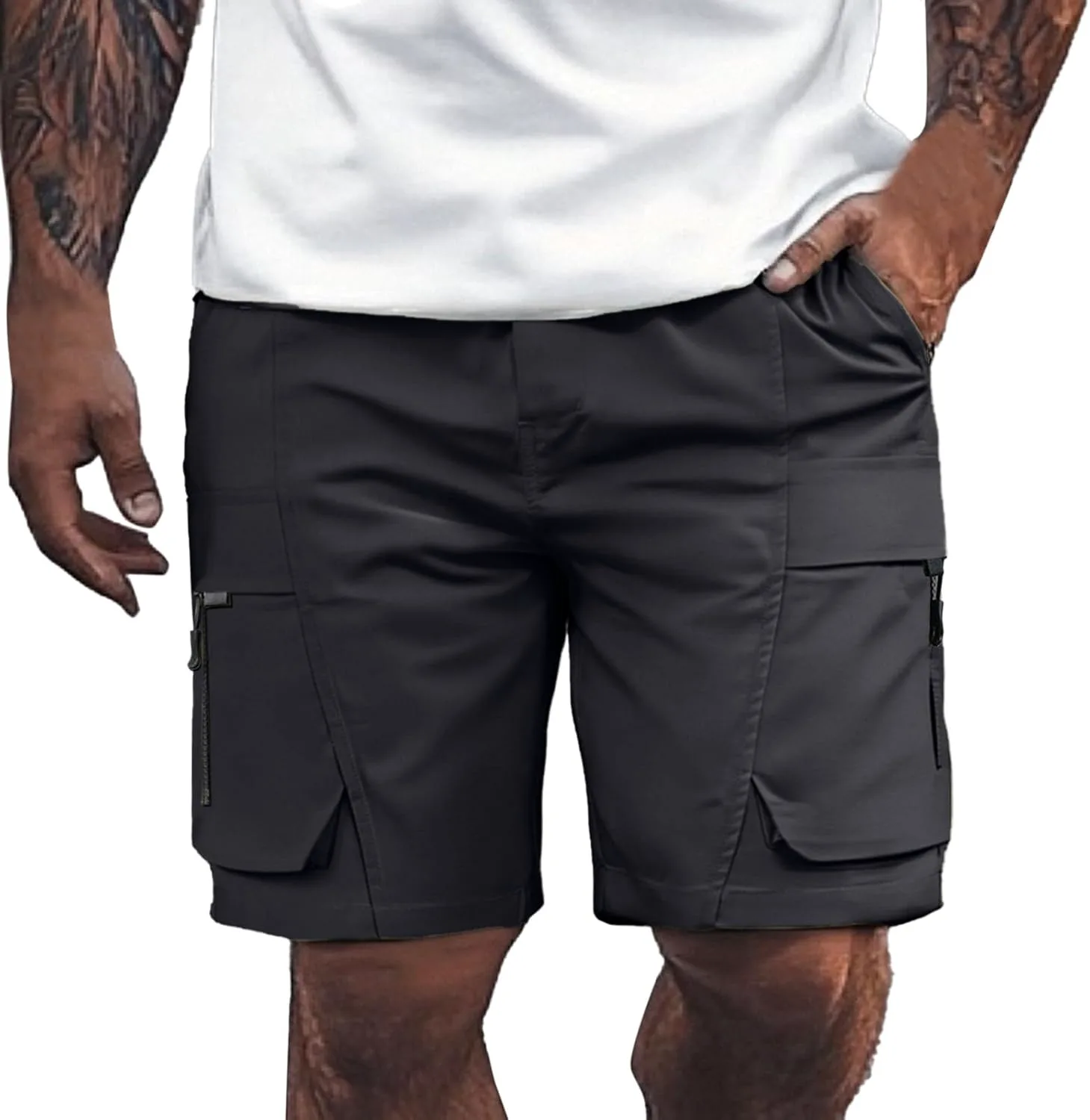 Mens Casual Shorts Lightweight Breathable Loose Fit with Drawstring Pockets for Summer Outdoor Walking Travel Generic, черный